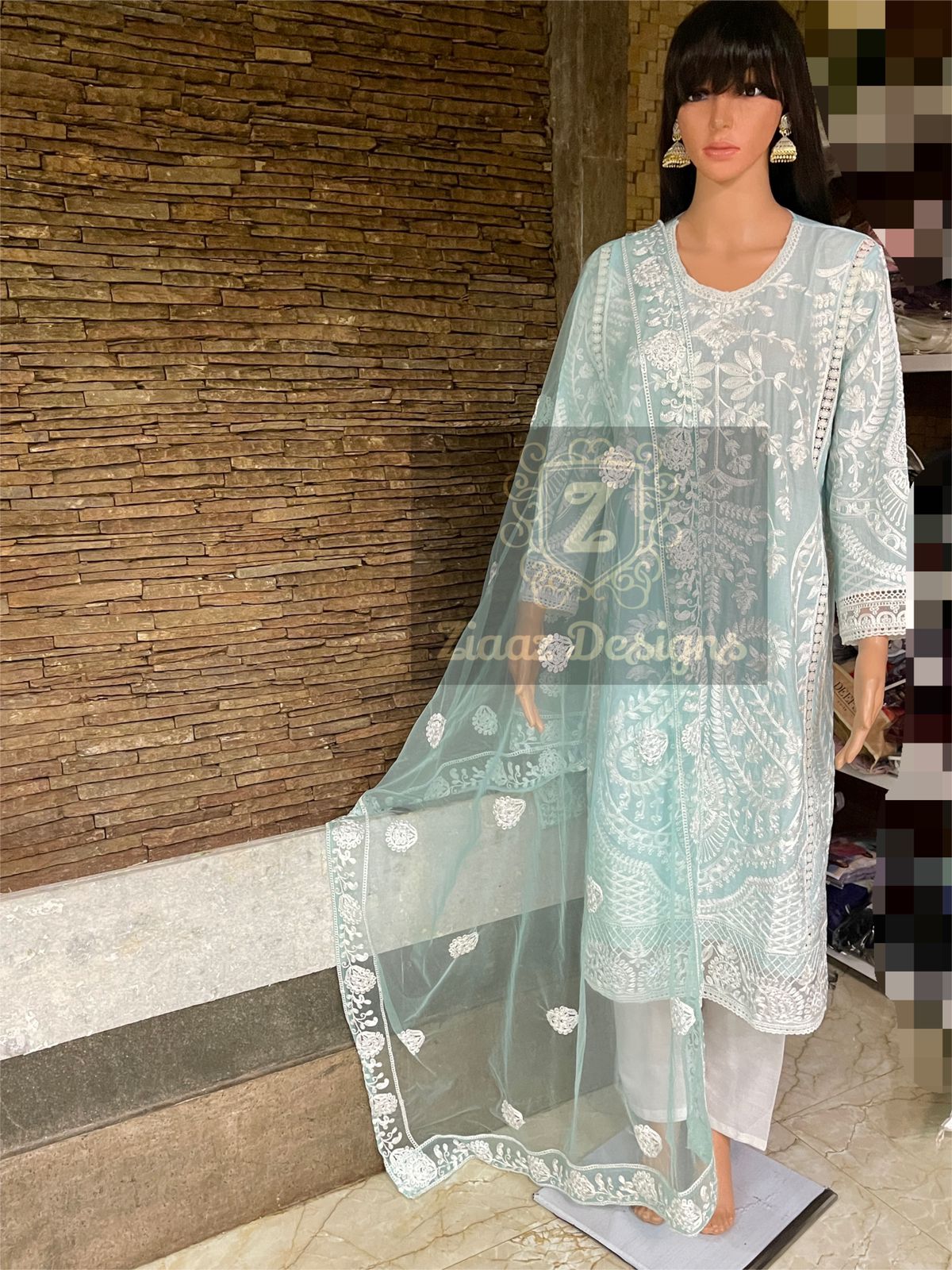 Ziaaz 7773 Sea Blue Cotton Casual Wear Designer Ready Made Collection